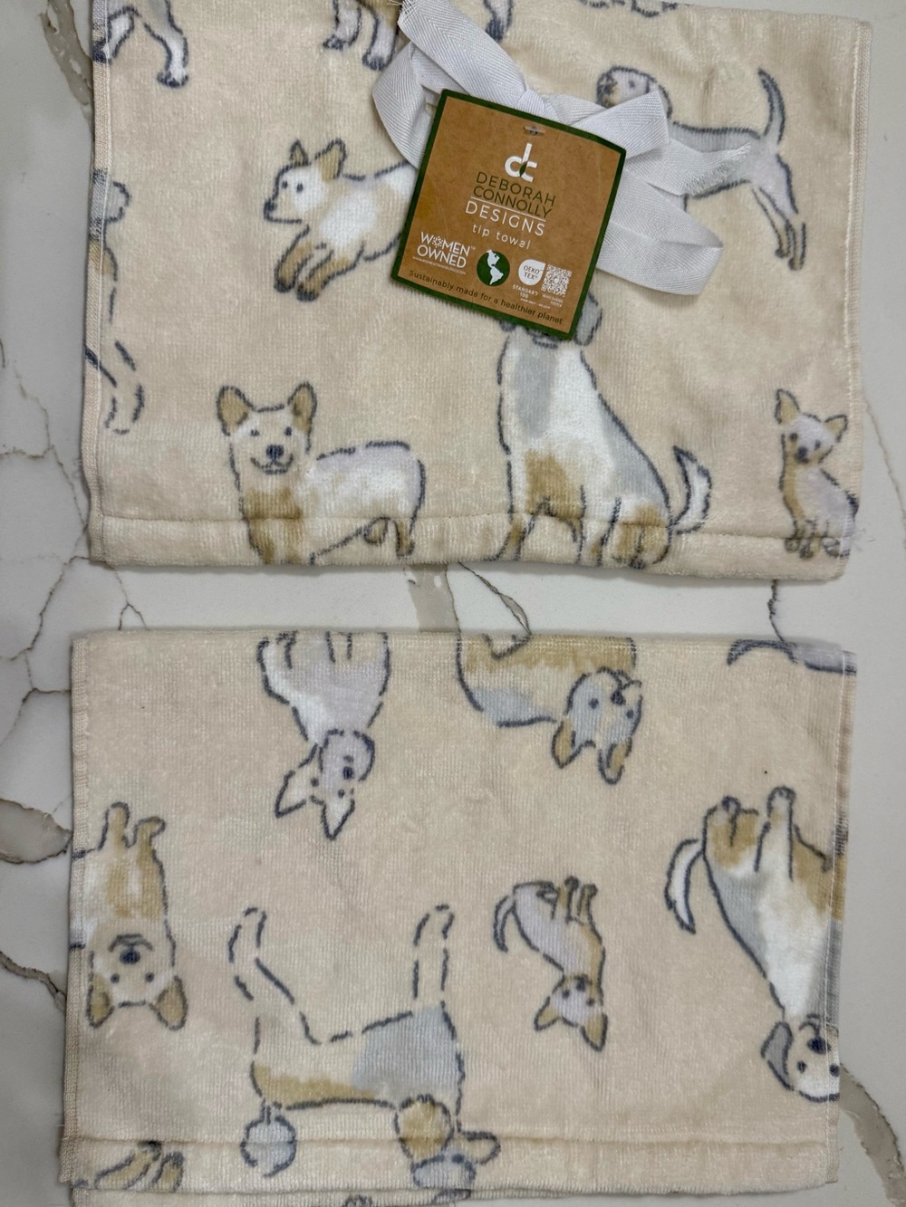 Deborah Connolly Designs Dog Print Tip Towels Set of 2 NWT Lyocell Cotton Soft